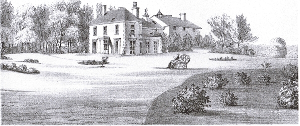 An old engraving of the house veiwed from the Ha Ha